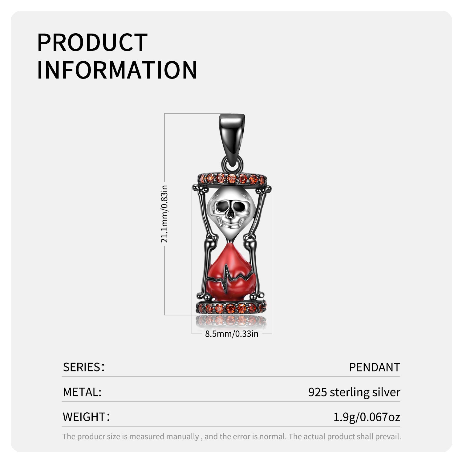 Small Dark Wind Skull Hourglass necklace