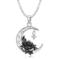 Black Water Lily And Crescent Necklace