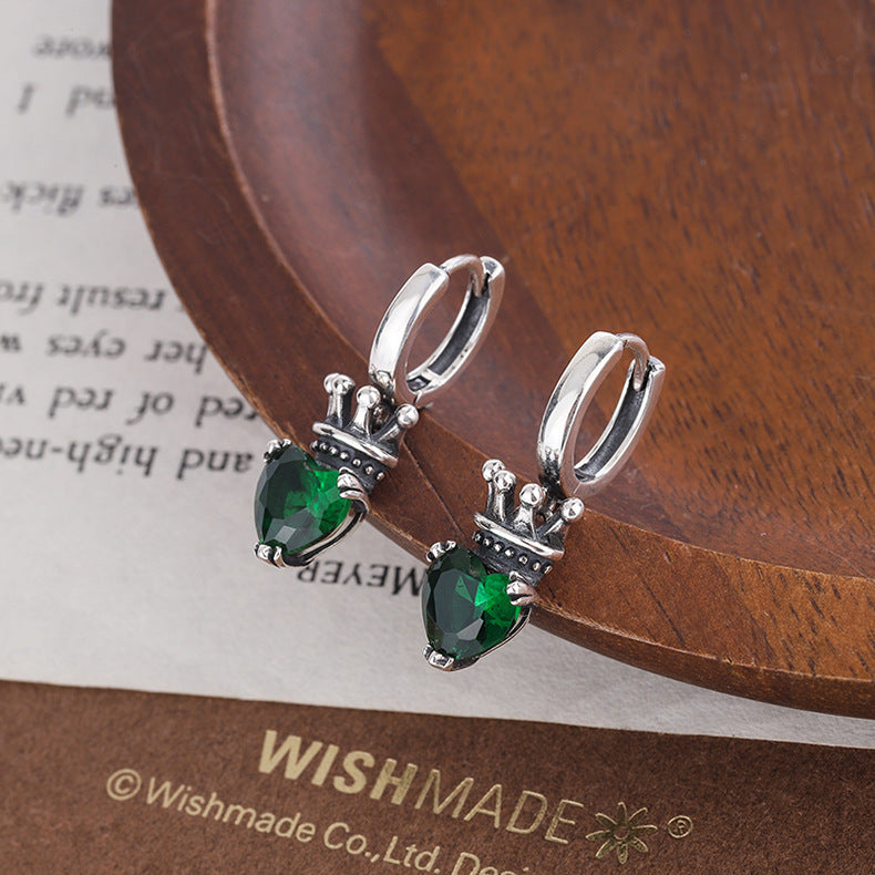 Crown Peach Heart Vintage Earrings