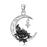 Black Water Lily And Crescent Necklace