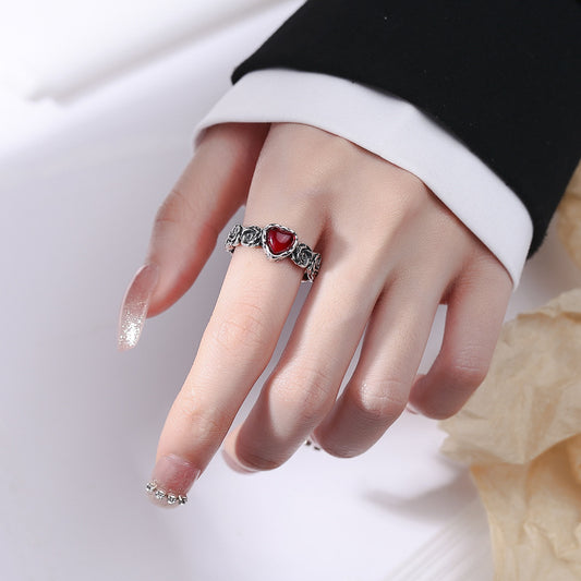 Vintage Rose Red Heart Ring