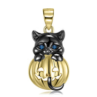 Black Cat with Halloween Pumpkin Necklace