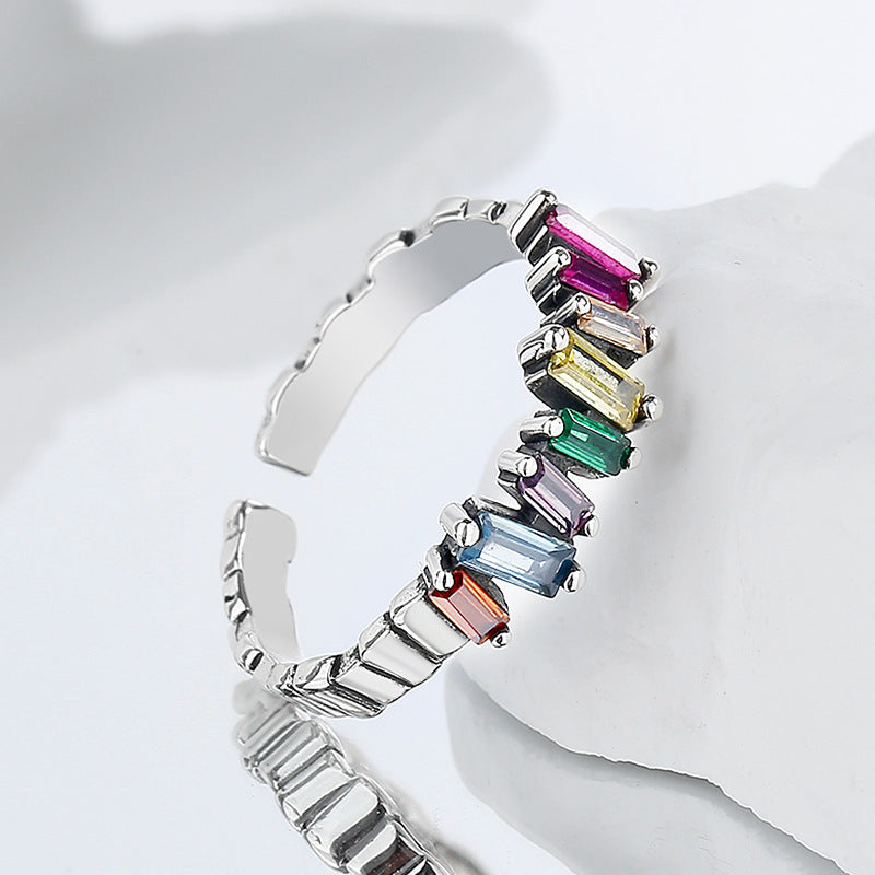 Irregular Inlay Colorful Ladder Ring