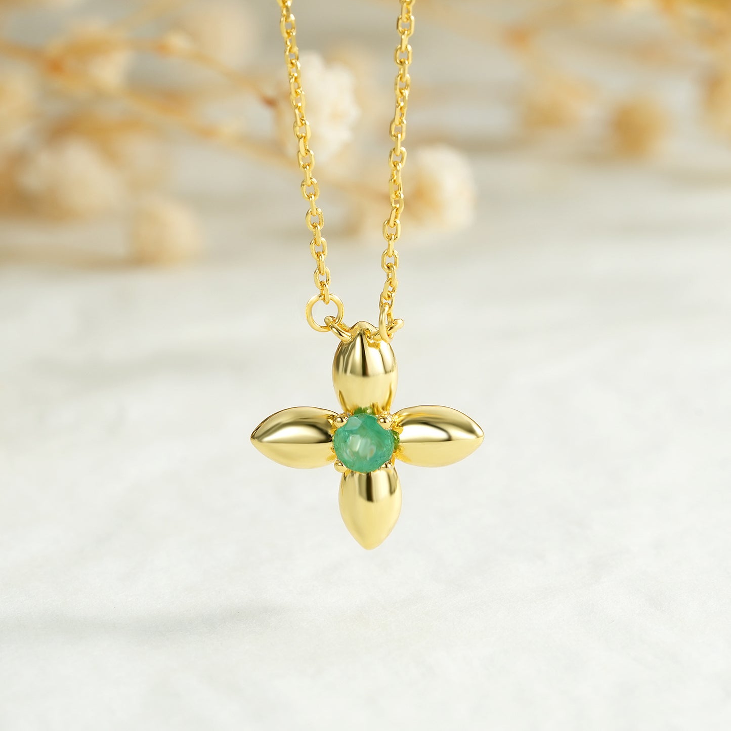 Shell Emerald Cross Necklace