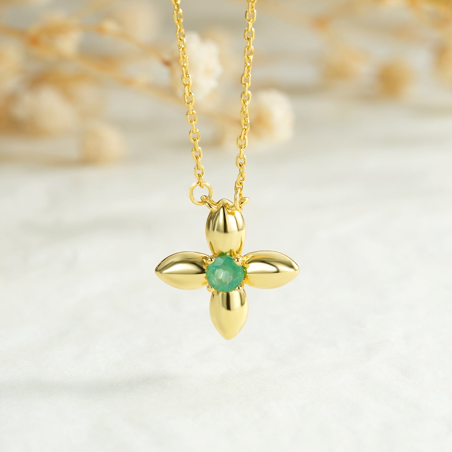 Shell Emerald Cross Necklace