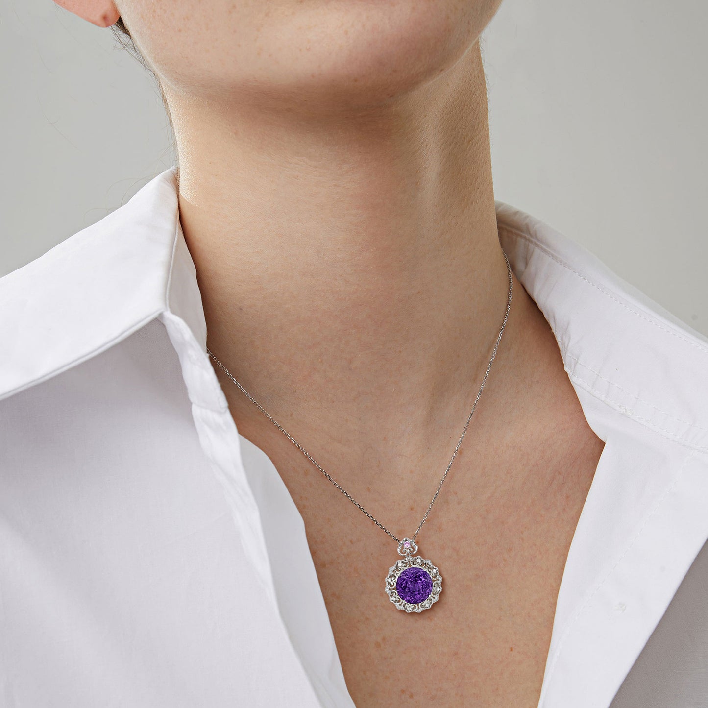 Luxurious Inlaid Geometric Amethyst Necklace