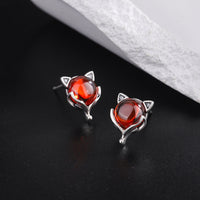 Red Garnet Little Fox Earrings